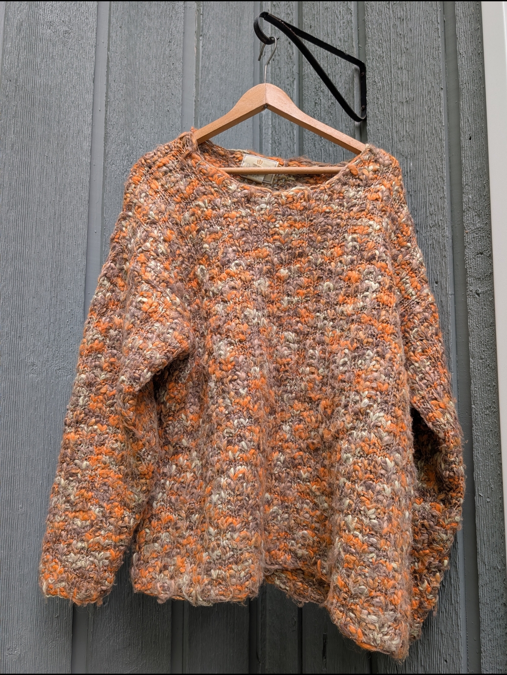 Rosanna Multicolor Chunky Crewneck Sweater in Orange and Tan